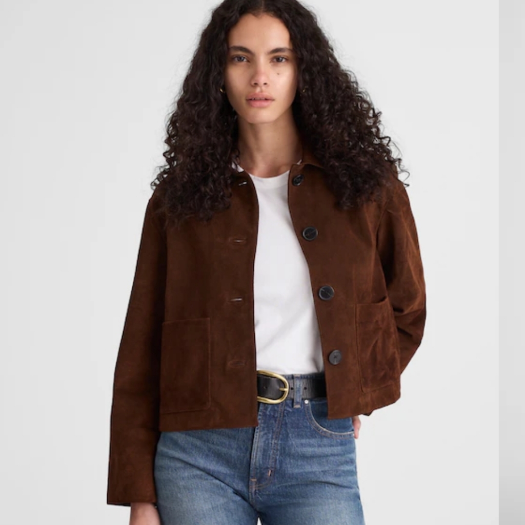Madewell Boxy-Crop Jacket In Suede **Flawed Nwt Espresso